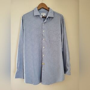 Peter Millar Summer Comfort Long Sleeve Dress Shirt, Blue Gingham, Size L